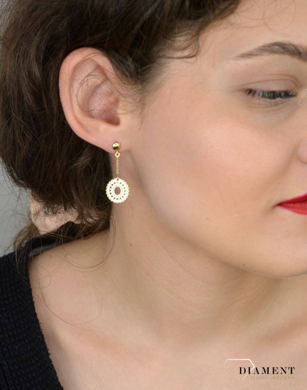 Kolczyki złote wiszące blaszki ażurowe próba 585, GR-Z16 FA10128 Złote kolczyki wiszące w kształcie ażurowych blaszek to elegancka biżuteria, która doda lekkości1.jpg